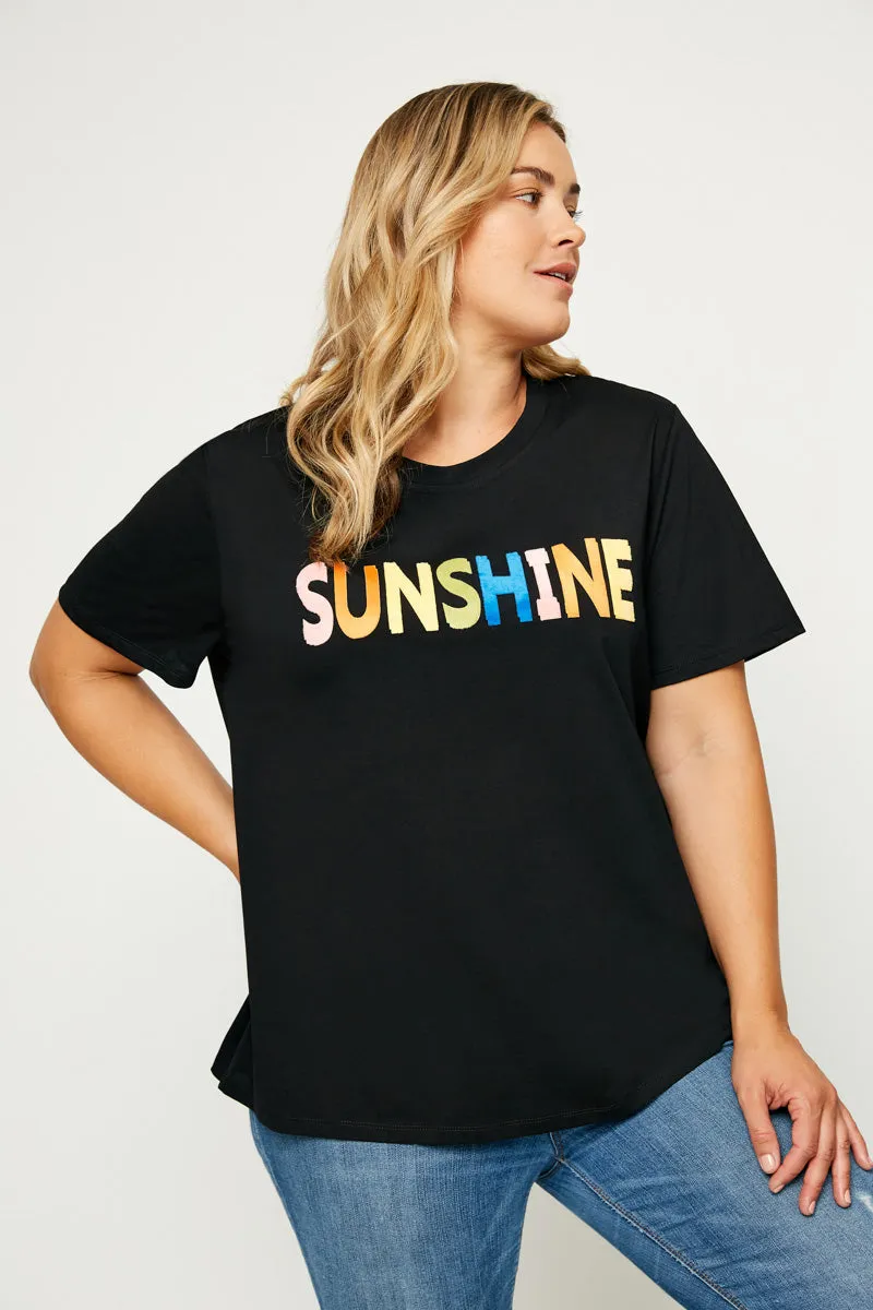 Sunshine Flocked T Shirt StainResistantFinish Tagless Neckline