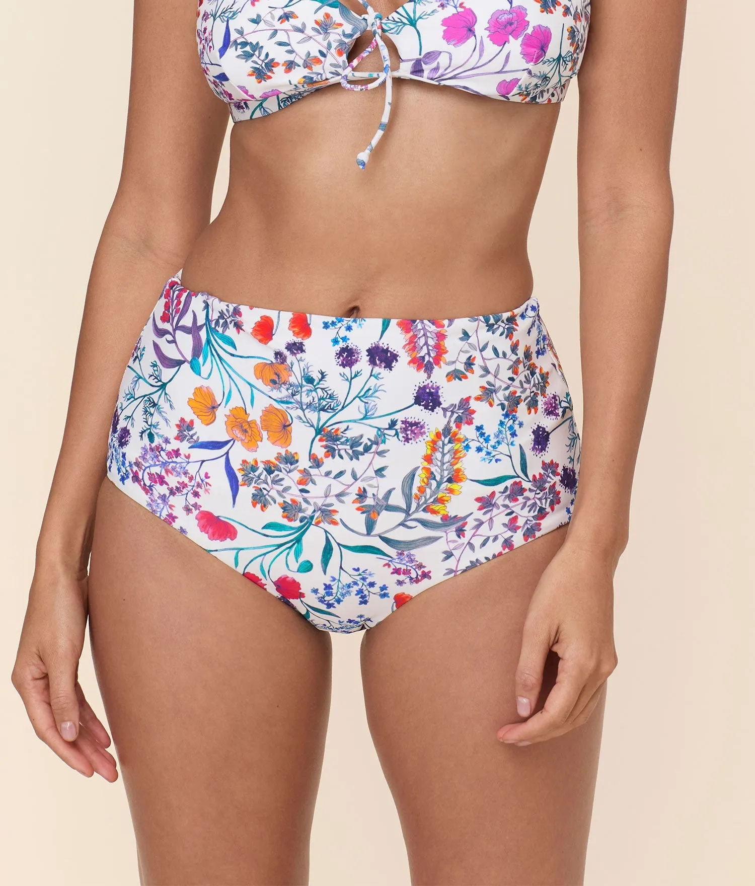 Super High Waist Bikini Bottom - Eco Nylon - Botanical Floral Tummy-Control Cruelty Free