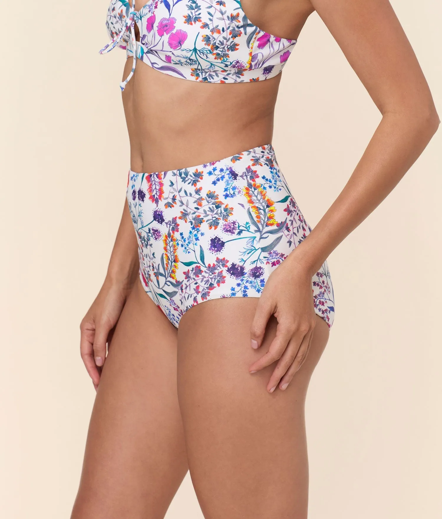 Beach essentials pool party Super High Waist Bikini Bottom - Eco Nylon - Botanical Floral