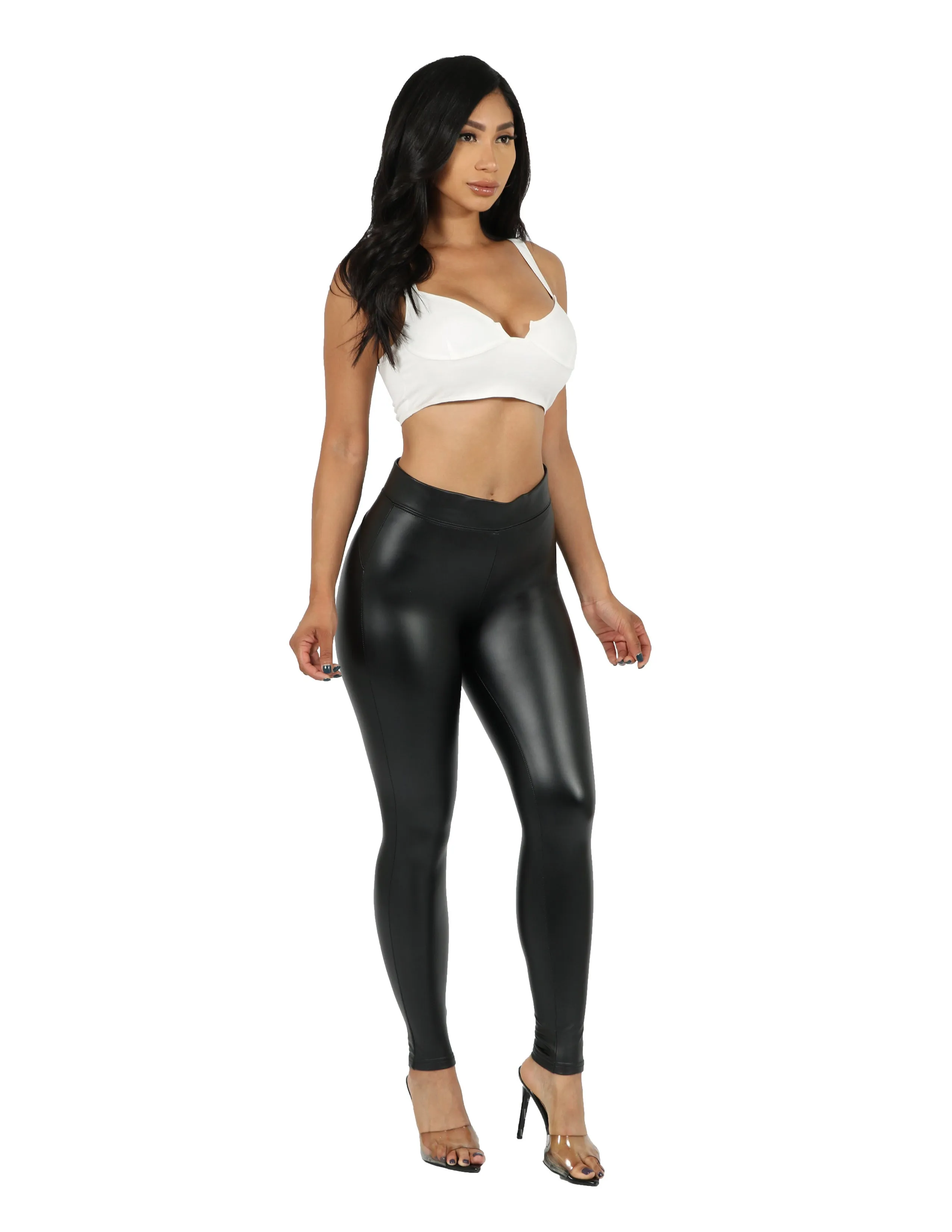 Pull-on style Super Stretch Vegan Leather Leggings