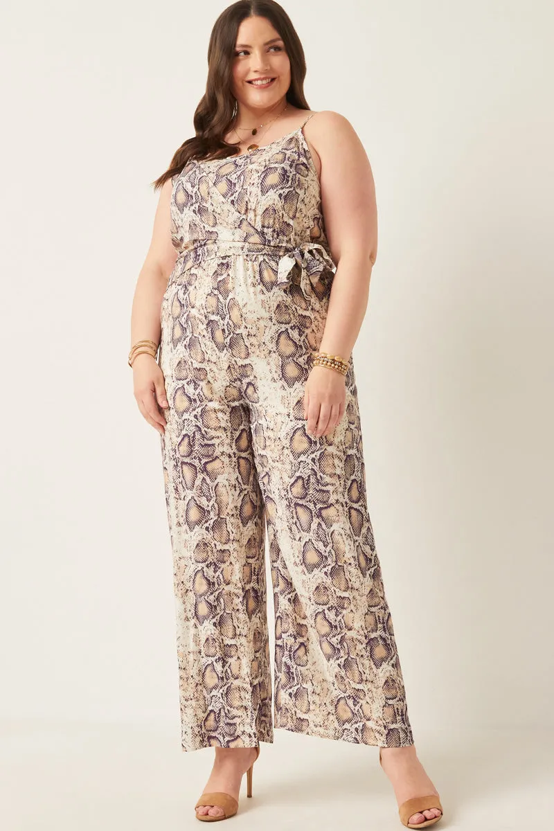 Surplice Tied Wide Leg Snake Print Jumpsuit City Essential City Mood