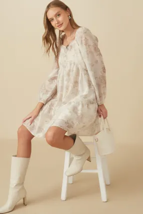 Easy Lovely Slim Form Floral Print Sweetheart Neck Organza Dress