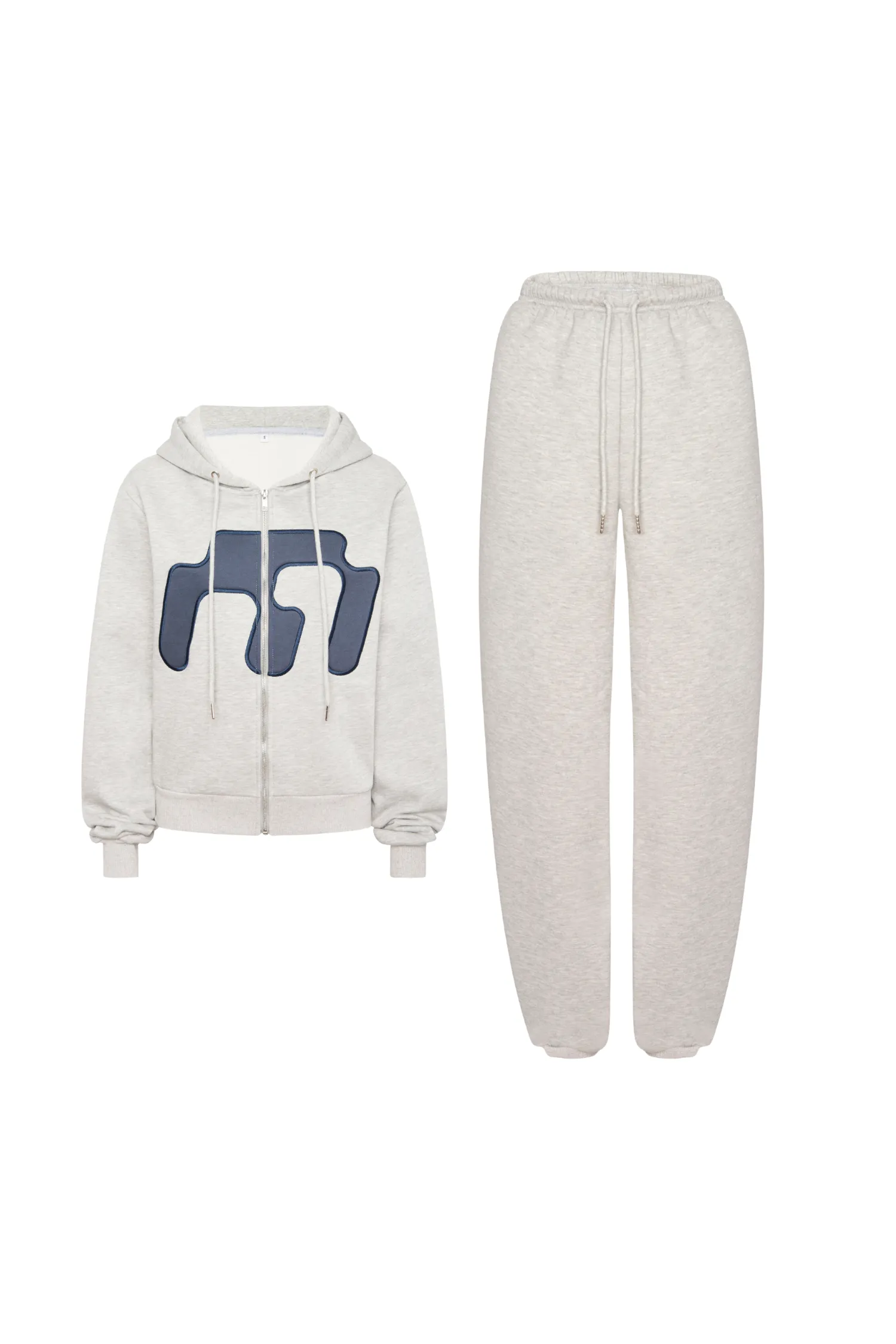 MARINA HOODIE   ILANA PANT - HEATHER GREY Button Down Collar Compact Jacquard Weave