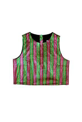 Multi Pocket Functional Design Birthday Audrey Top - Hot Pink Stripe Lame