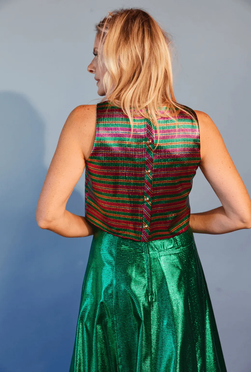 Birthday Audrey Top - Hot Pink Stripe Lame Overlock Edging Classic Tank