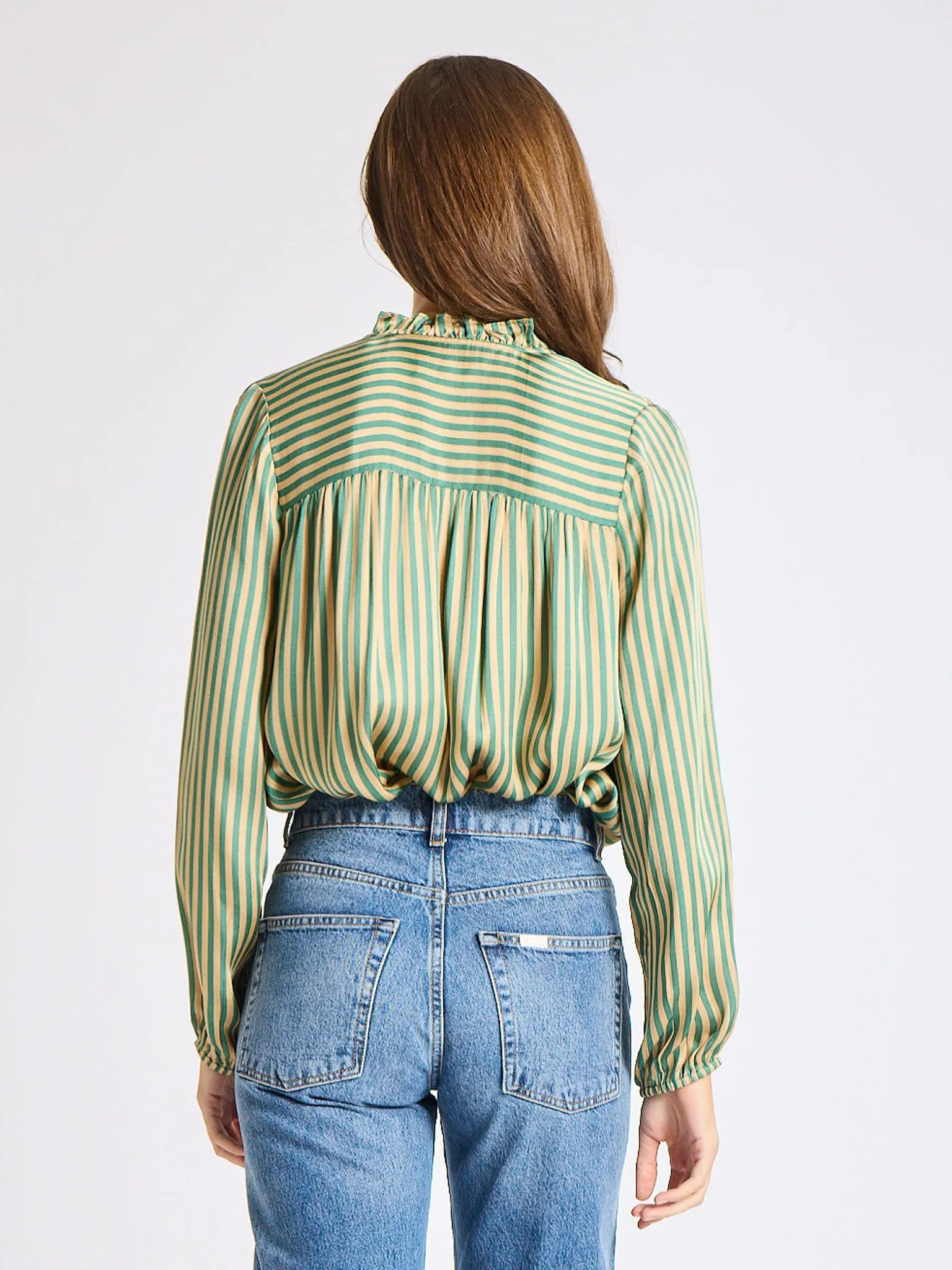 Francesca Top in Almond & Green Stripe ComfortStretch