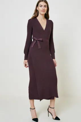 Sweater Wrap Maxi Dress Leg-Lengthening Mid layer