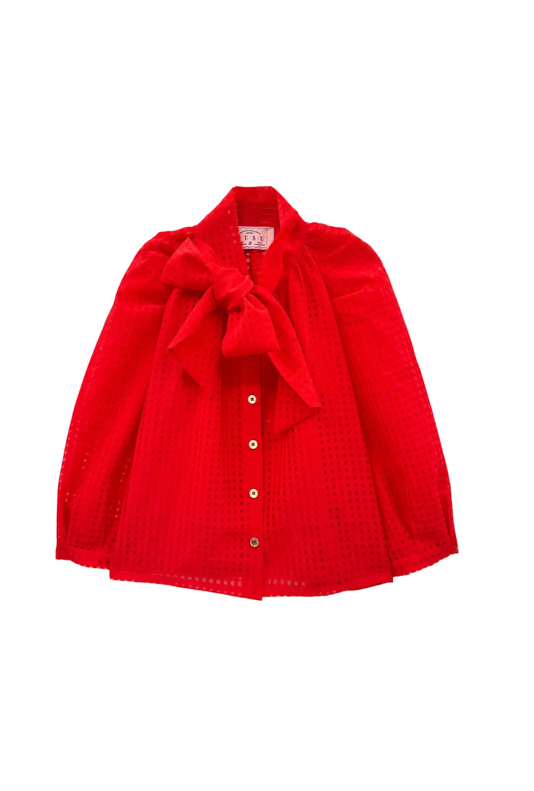 SweatGuard Lining Big Bow Blouse - Red Sheer Gingham
