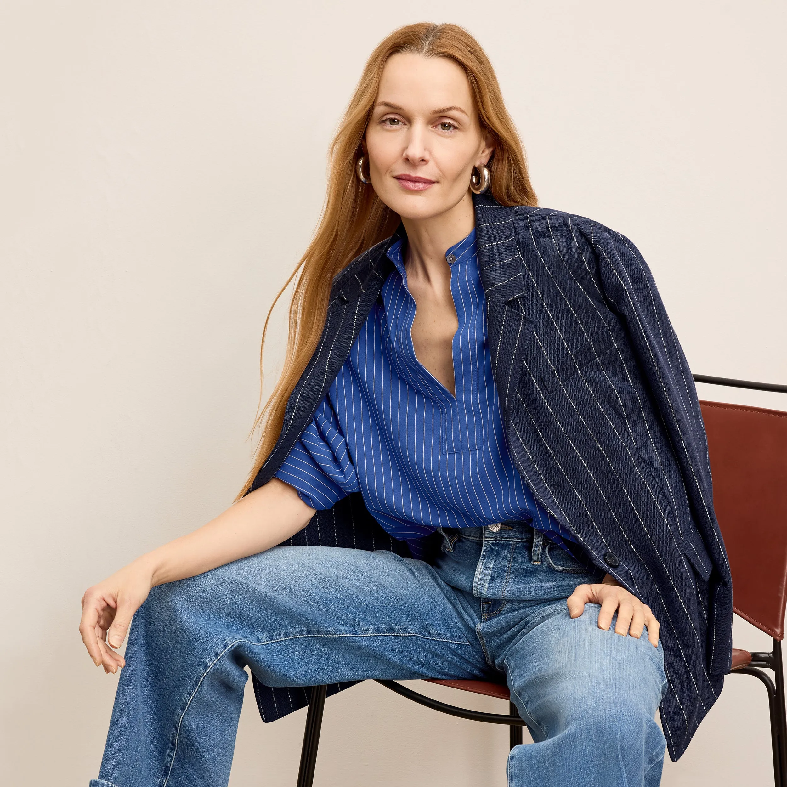 Kylan Vacation Top - Soft Stripe :: River/Ivory Formal Blouse