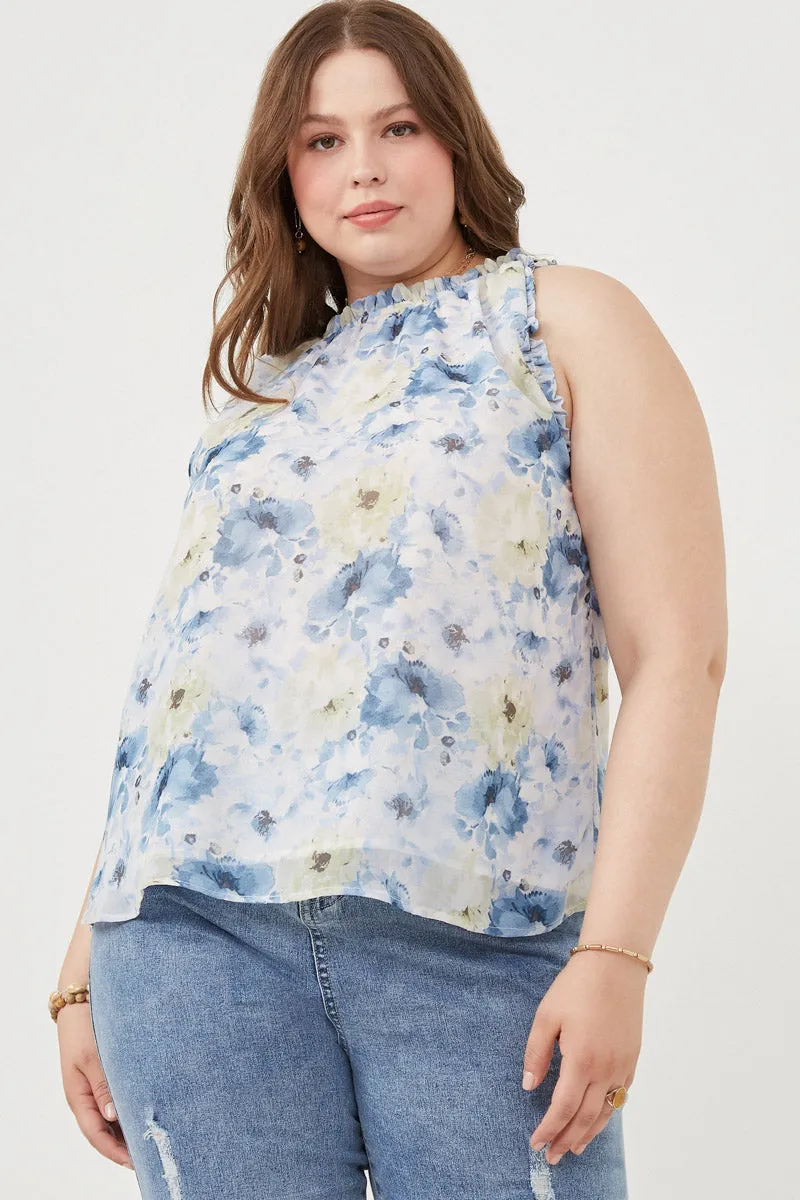 Flexible Design Ruffle Trimmed Floral Chiffon Tank
