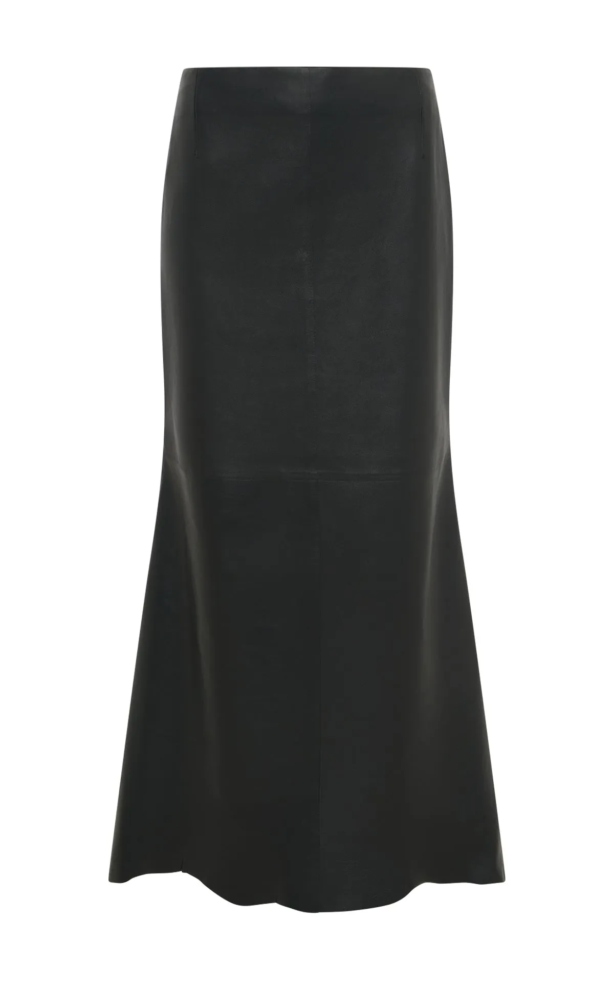 Breathable Ventilation Edwardo Raw Cut Midi Skirt in Black Soft Leather