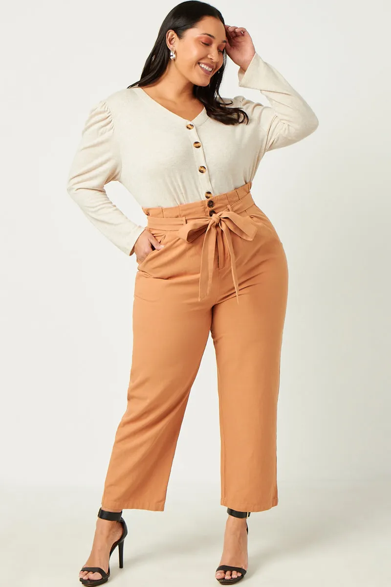 Puff Shoulder Marled Knit Buttoned Cardigan No Collar