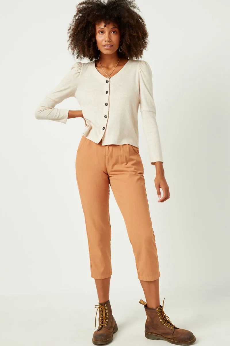 Puff Shoulder Marled Knit Buttoned Cardigan Draft Block