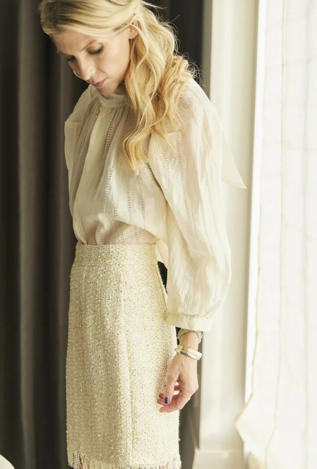 High-waisted fit Fringed Mini Skirt - Ivory Twinkle Tweed