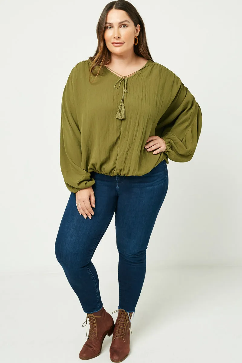 Tasseled V Neck Dolman Top Casual Tee