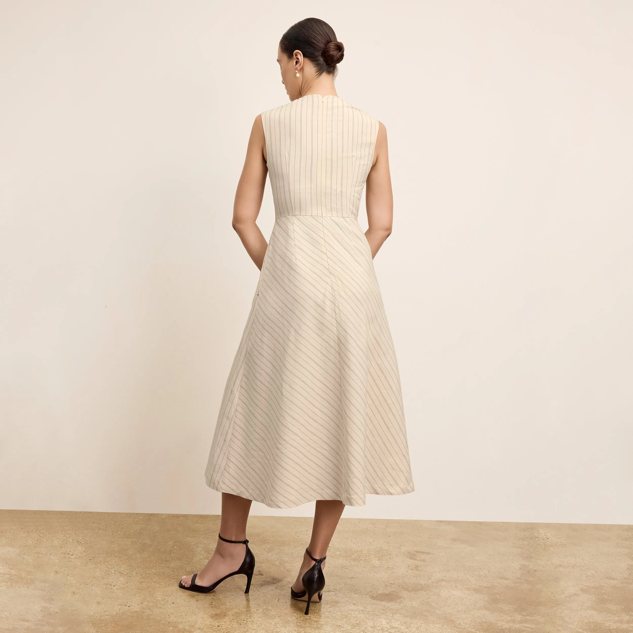 Friction Resistant Finish Tati Pleat Dress - Breeze Stripe :: Ecru/Navy