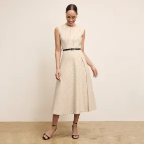 Stylish Dress Friction Resistant Finish Tati Pleat Dress - Breeze Stripe :: Ecru/Navy