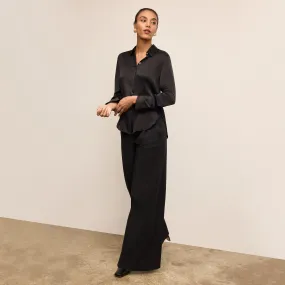 Tatum Button-Down Shirt - Washable Silk Charmeuse :: Black Seamless Design Sustainable Manufacturing