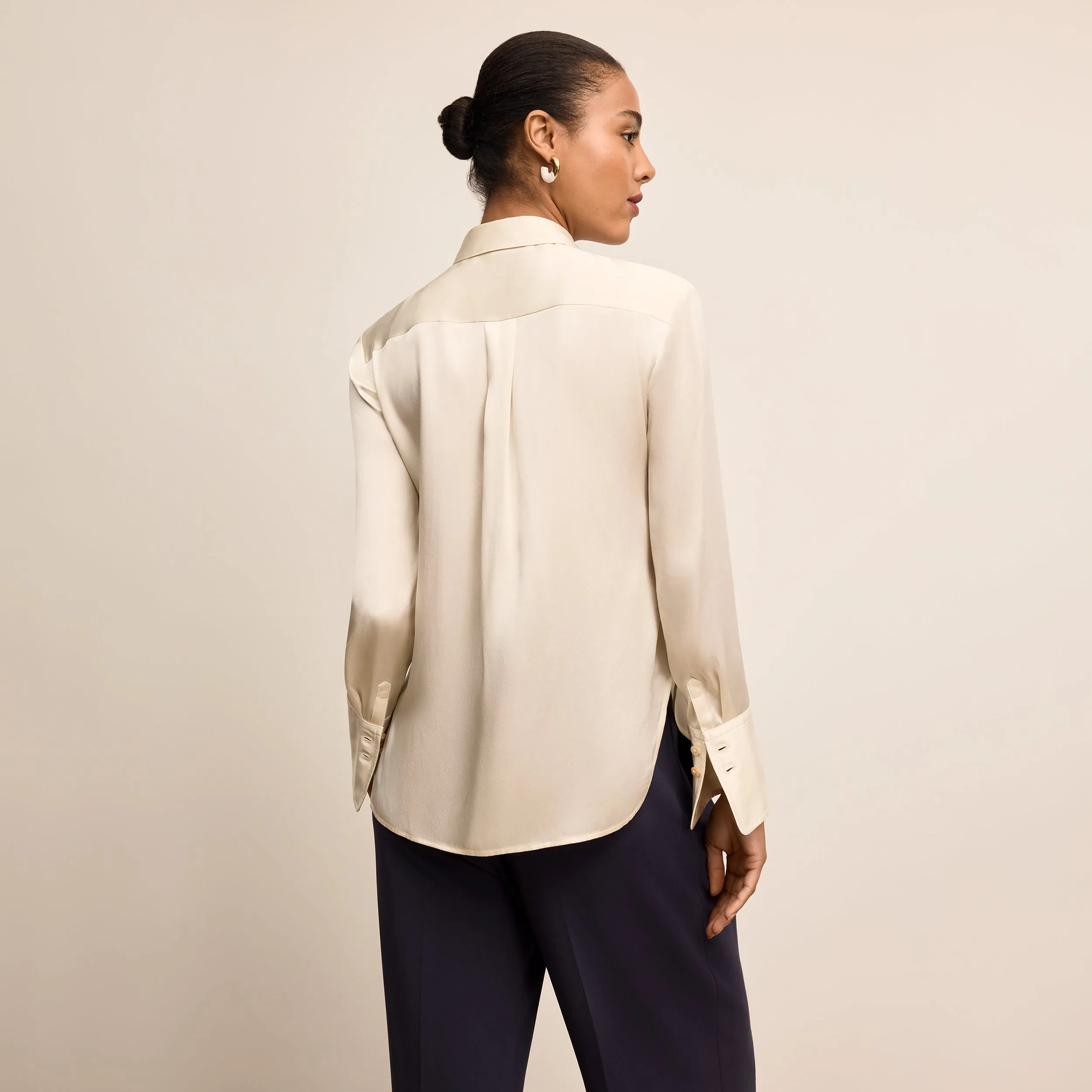 Tatum Shirt - Washable Silk Charmeuse :: Ivory Adjustable Shoulder Straps Unlined Design