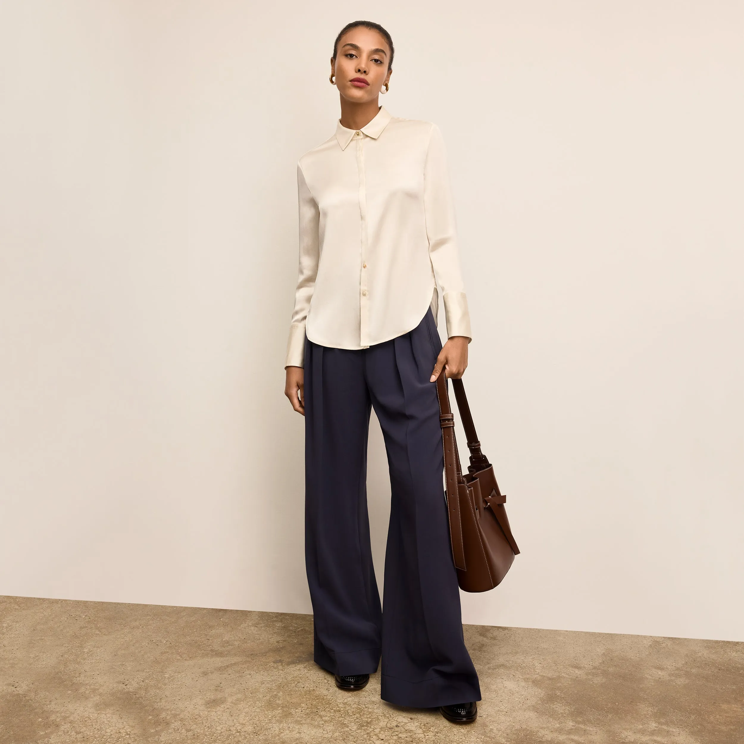 Tatum Shirt - Washable Silk Charmeuse :: Ivory Quick Dry Technology Double Layered Hood Assembly