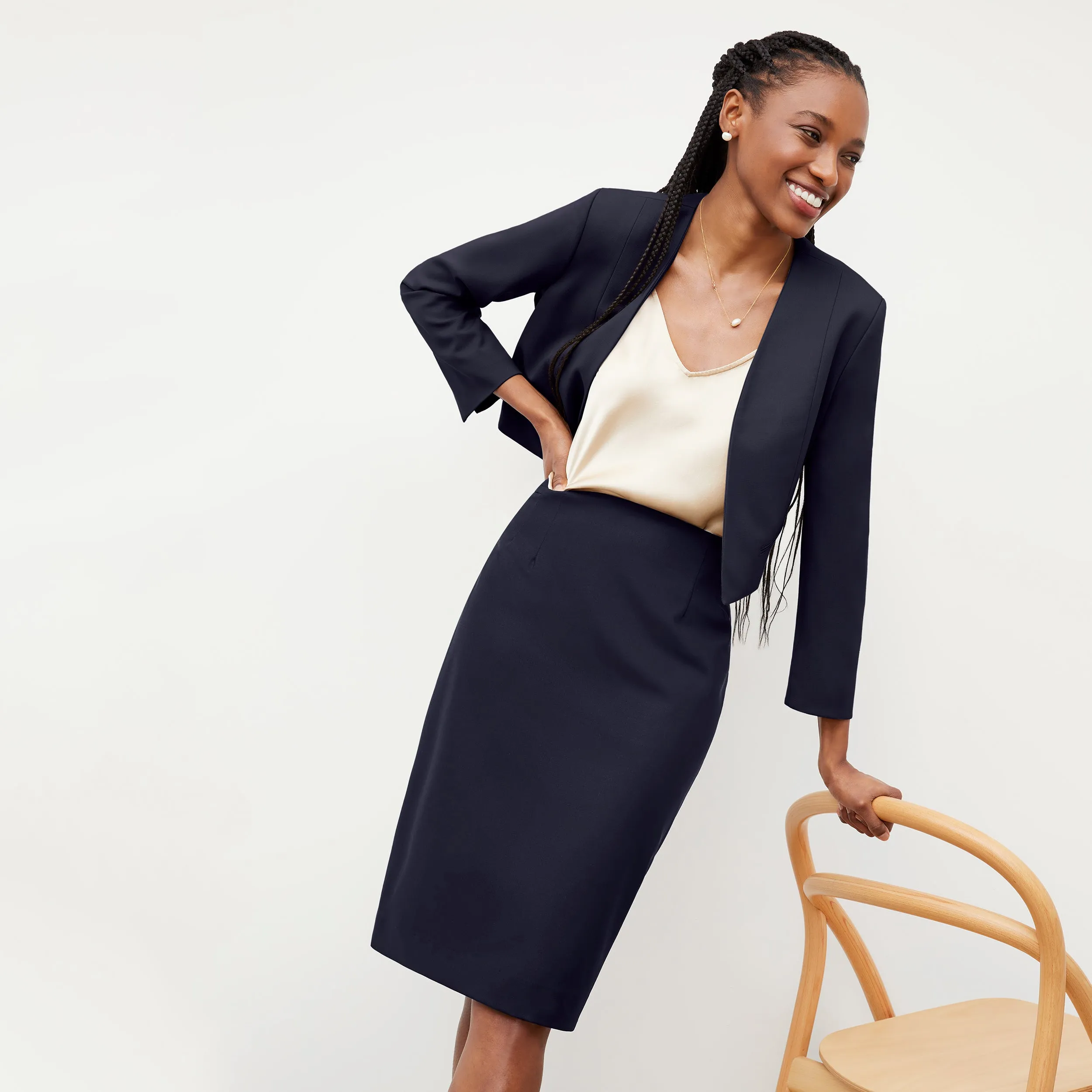 Cobble Hill Skirt - Washable Wool Twill :: Dark Navy RibbedTexture EcoFriendlyTexture