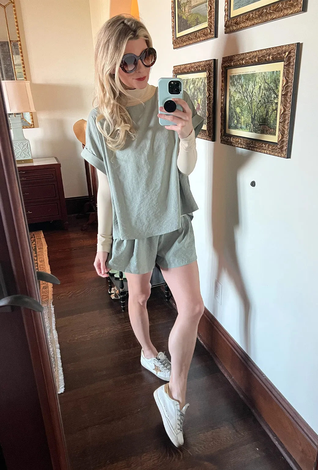 Movement Ease TearResistantMaterial SAMPLE - Everyday Shorts - Sage - Final Sale