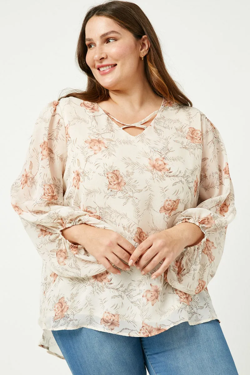 Strappy V Neck Balloon Sleeve Top SecurePockets