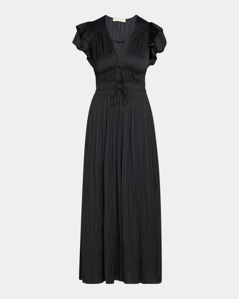 Ventilated Back Panels Yarn Dyed Fabric ULLA JOHNSON PATRICE FLUTTER SLEEVE DRESS