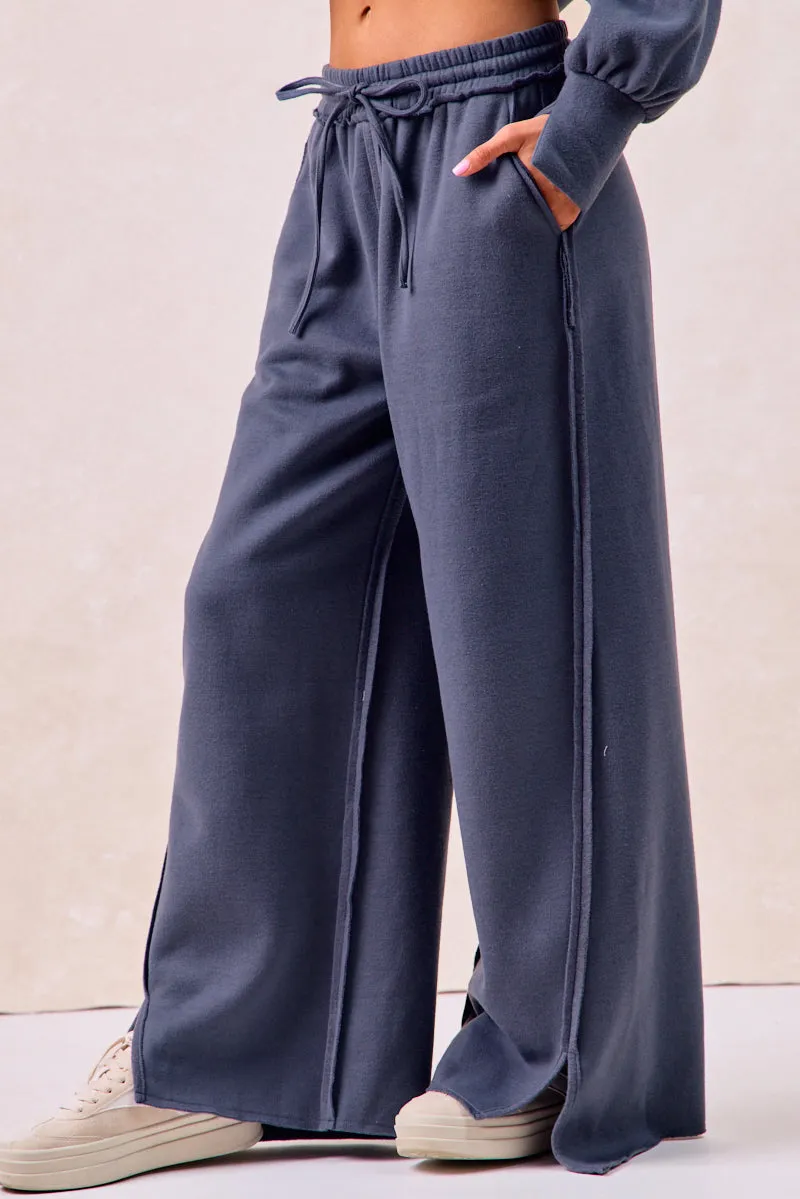 IB1840K-01 | SOLID FRENCH TERRY PANTS WITH CUT EDGE DETAILS Active Wear