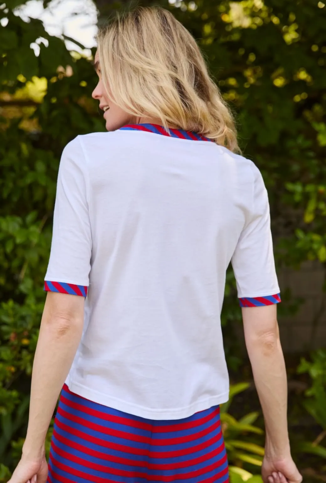 Compact Jacquard Weave Buru x Val Contrast Tee - Blue & Red Stripe