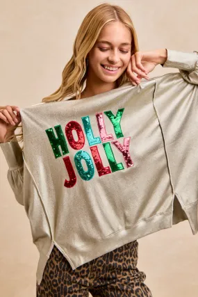 Eco Friendly Dye Process AntiSnag Fabric IT1841S-02 | HOLLY JOLLY SEQUIN PATCH METALLIC TOP