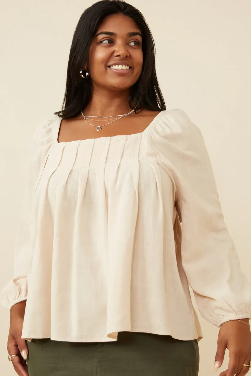 Square Neck Box Pleat Detail Top Bamboo Fiber Fabric Flatlock Seams