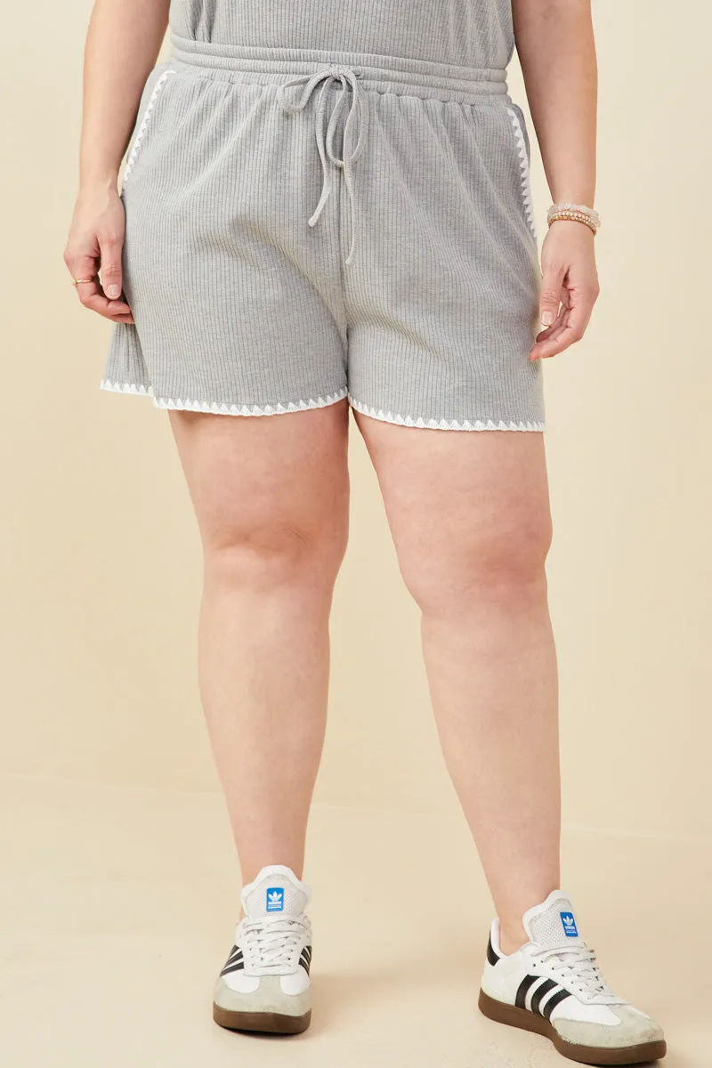 Smart Casual Barrel Waist Crochet Stitch Detail Ribbed Knit Boxer Shorts