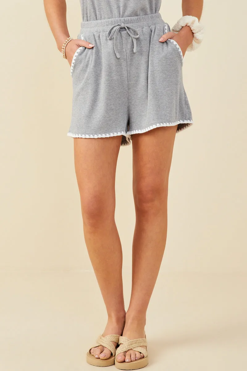 Crochet Stitch Detail Ribbed Knit Boxer Shorts Urban Utility