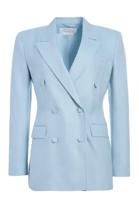 Gavin Blazer in Stone Blue SIlk Virgin Wool FoamReinforcedCollar