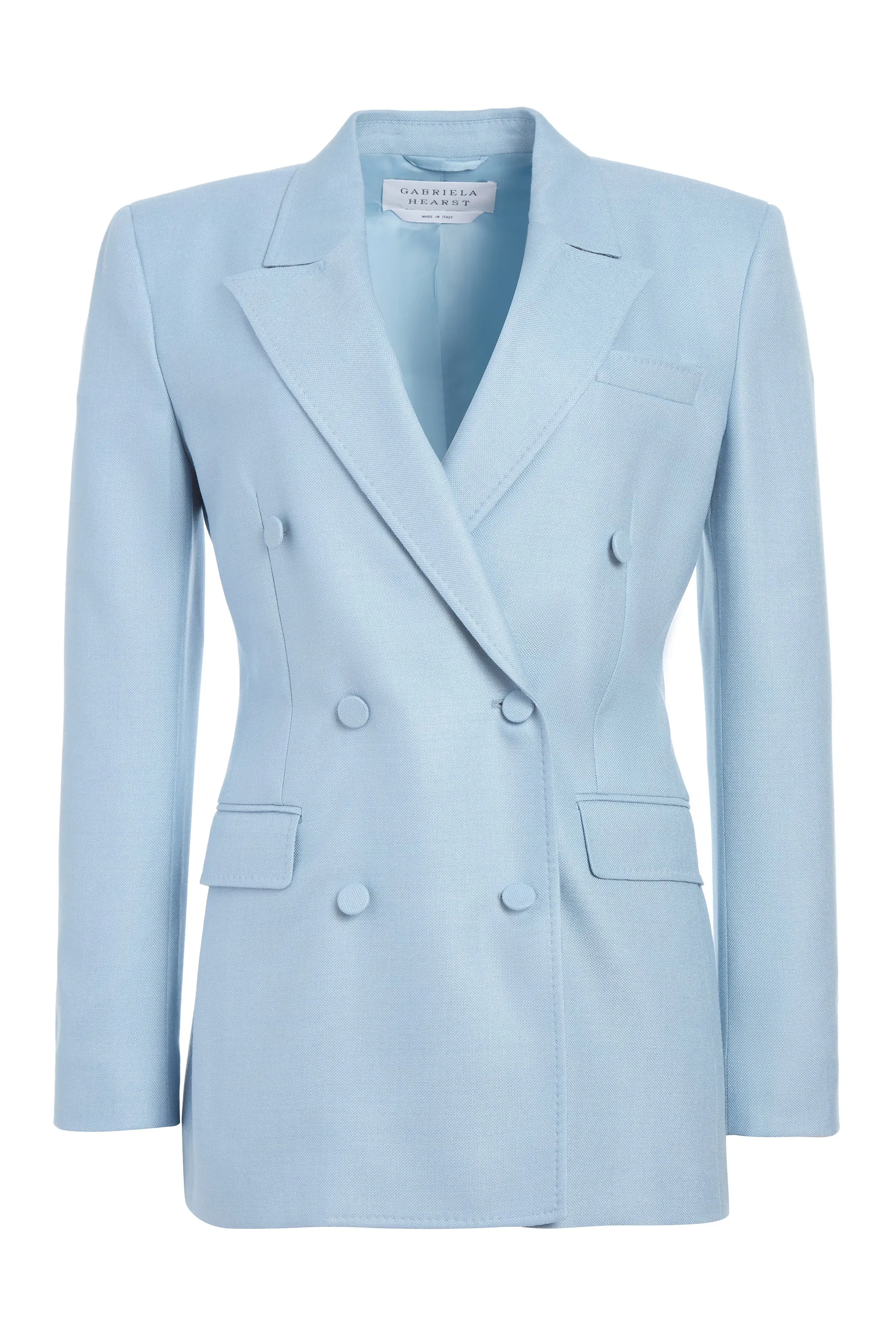 Gavin Blazer in Stone Blue SIlk Virgin Wool FoamReinforcedCollar
