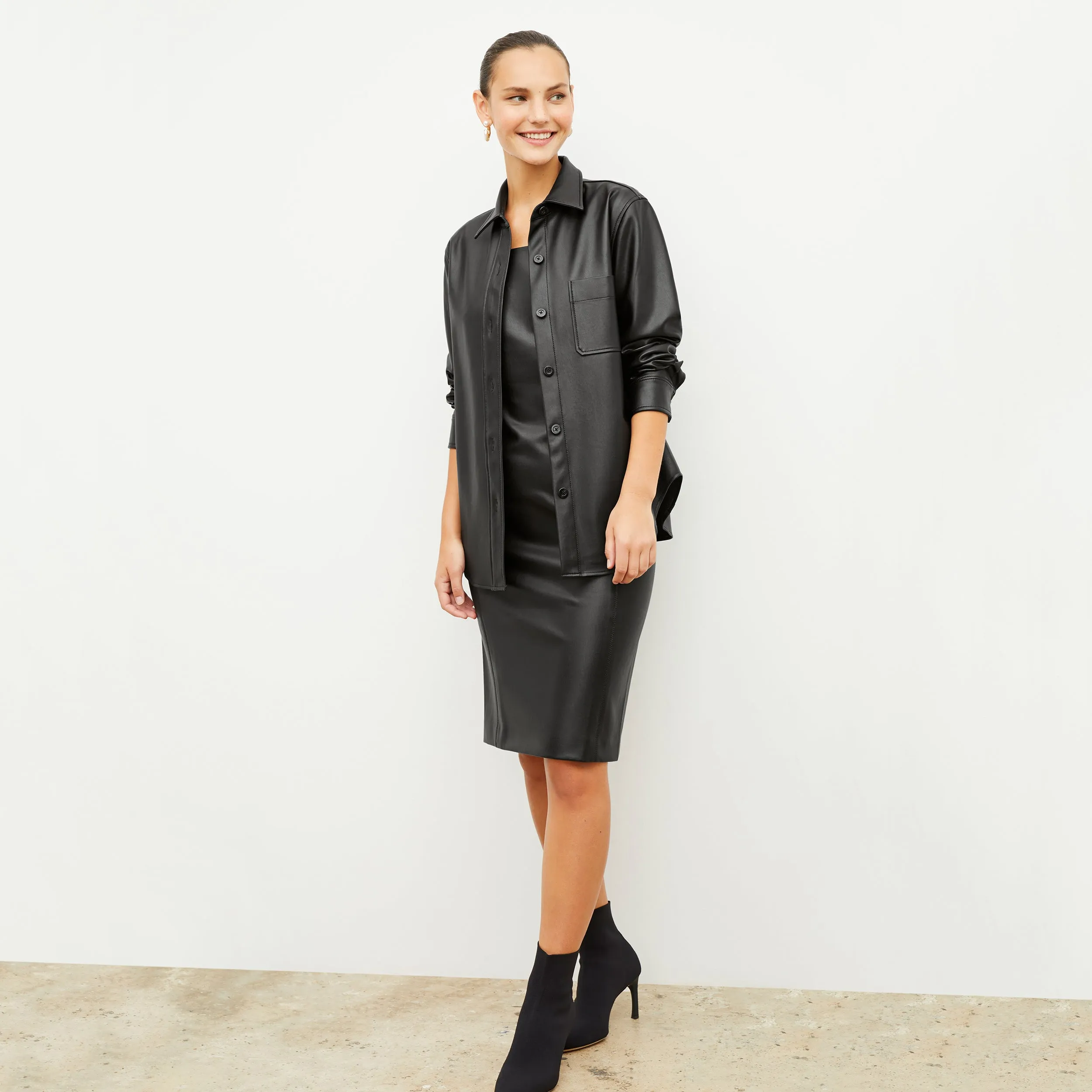 Rubberized grip Asymmetrical hem Temperature Regulation System Noa Dress - Vegan Leather :: Black