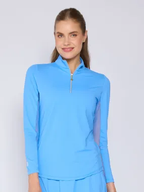Textured Weave BreathableMoistureBarrier Quarter Zip Sun Protection Top In Bright Peri