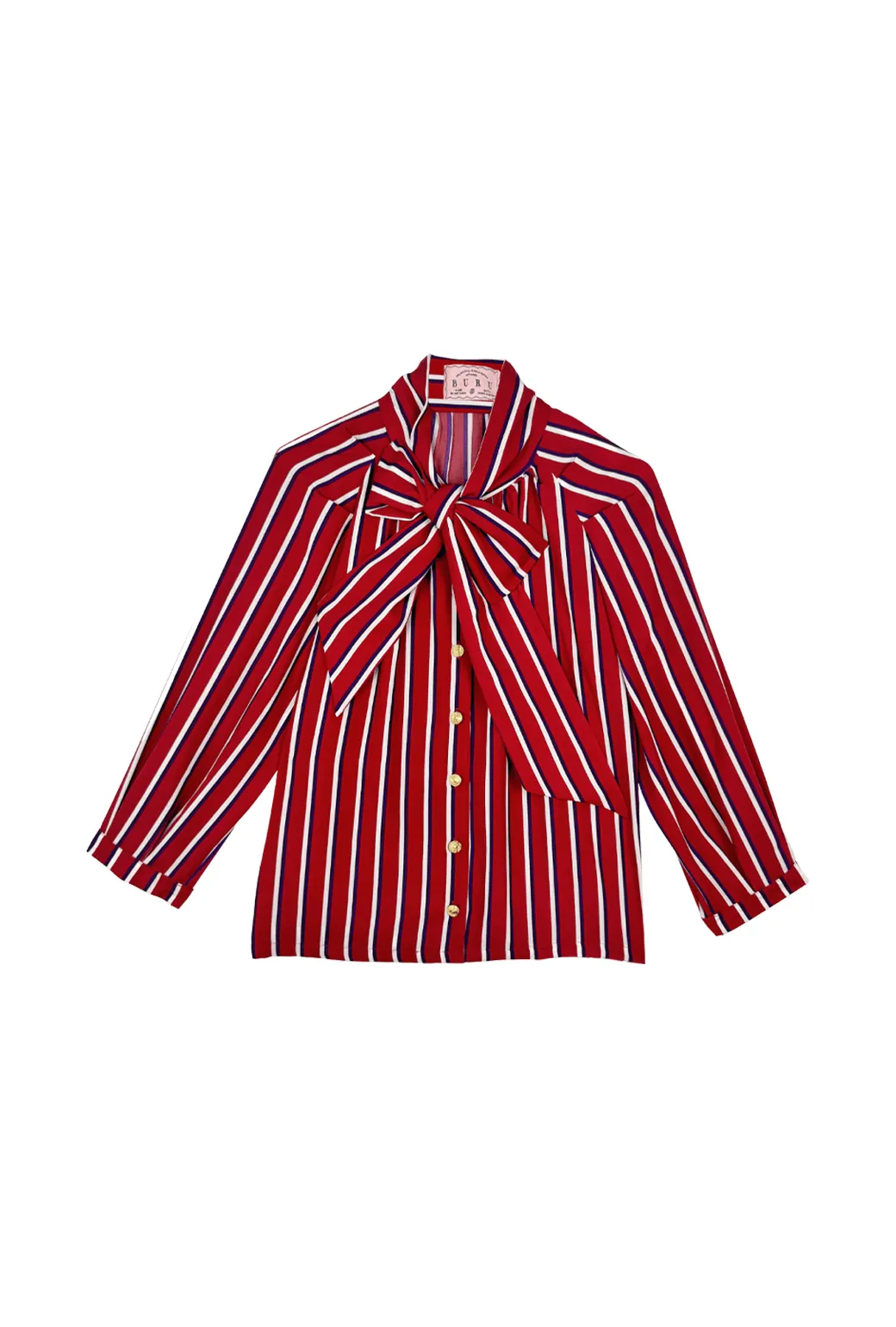 ContrastPlacket Reinforced Hem Big Bow Blouse - Purple Pinstripe