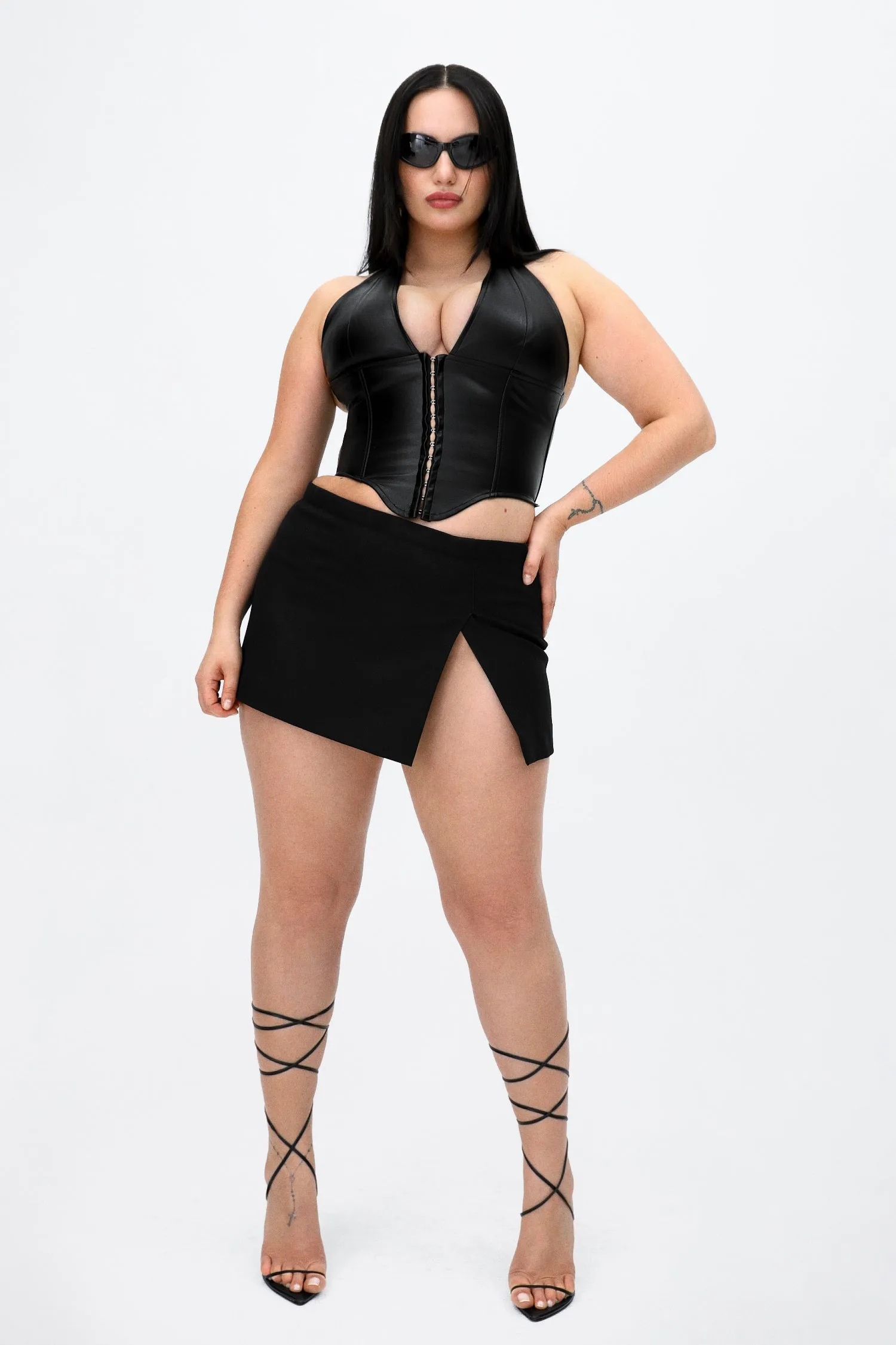Roll Up Sleeve System Relaxed Top MARA CORSET - BLACK VEGAN LEATHER