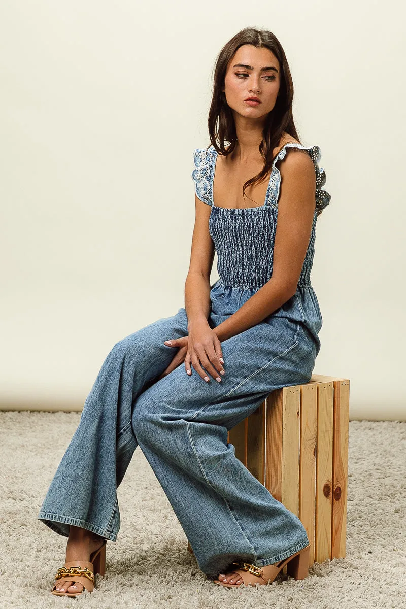 Sustainable Fabric Core Comfort IB1377-01 | SMOKING WASHED DENIM OVERALLS