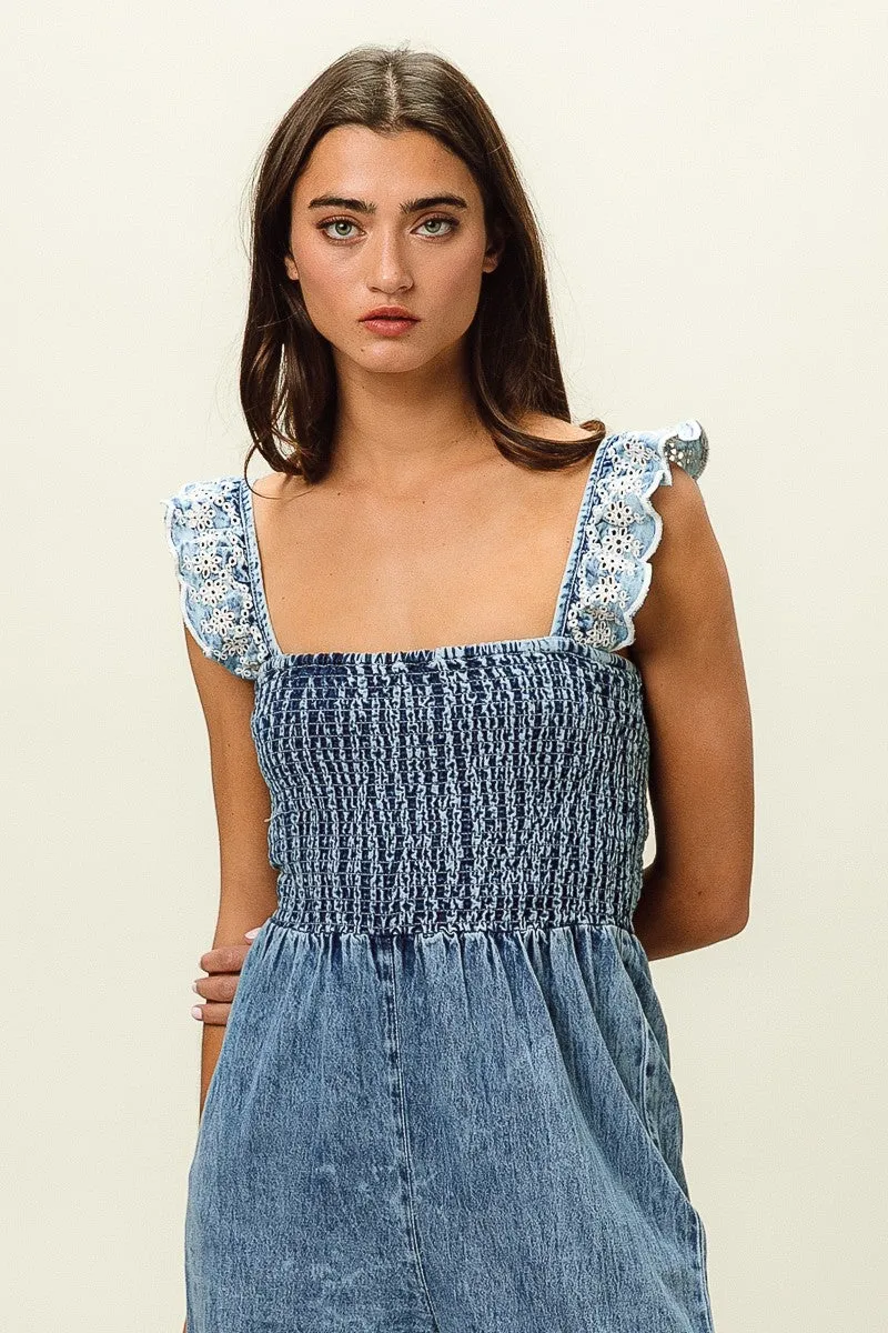 Wardrobe Essential Flat Lock Seams IB1377-01 | SMOKING WASHED DENIM OVERALLS