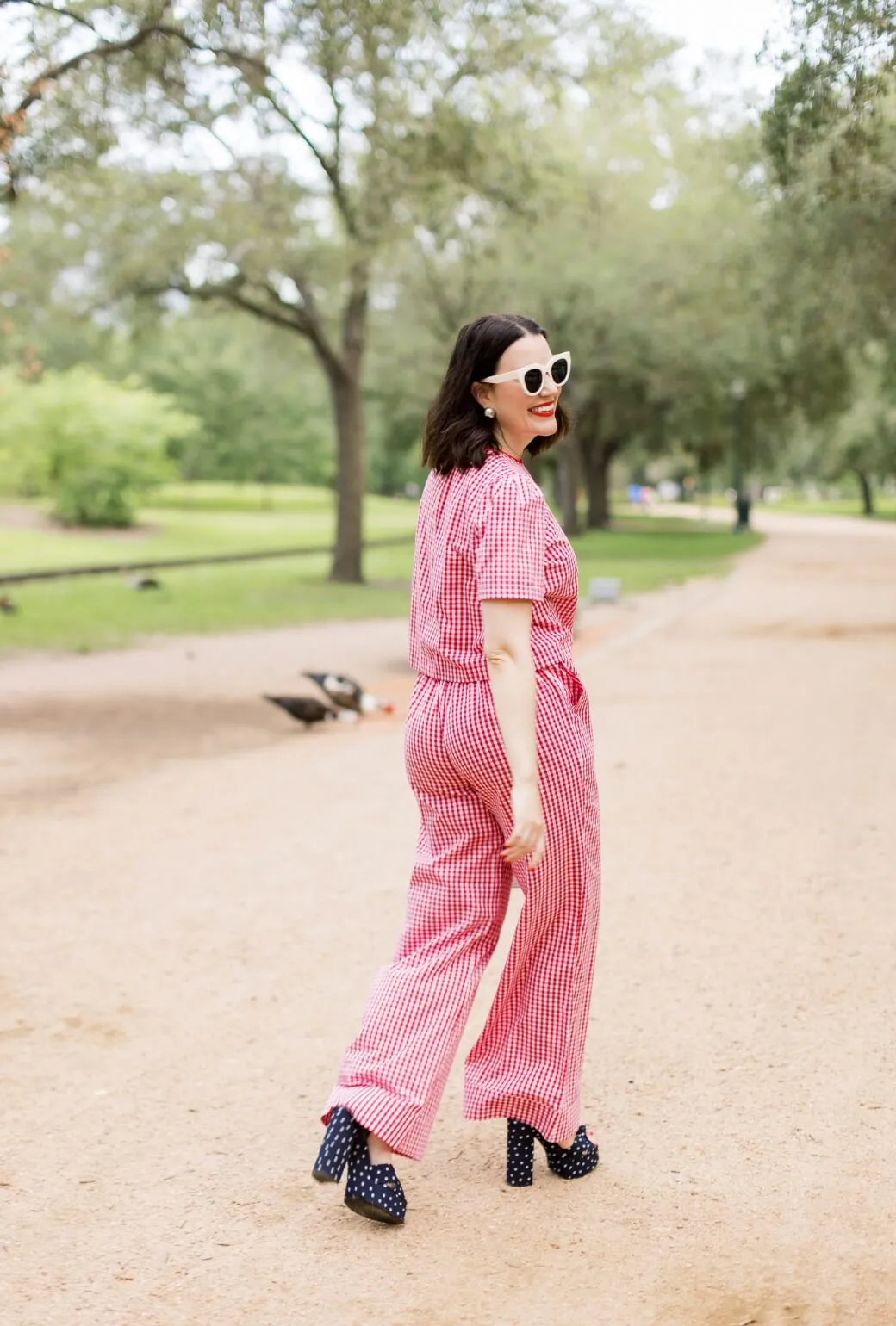 Light Fabric RecycledMaterial Buru x Val Hepburn High Rise Trousers - Red Gingham