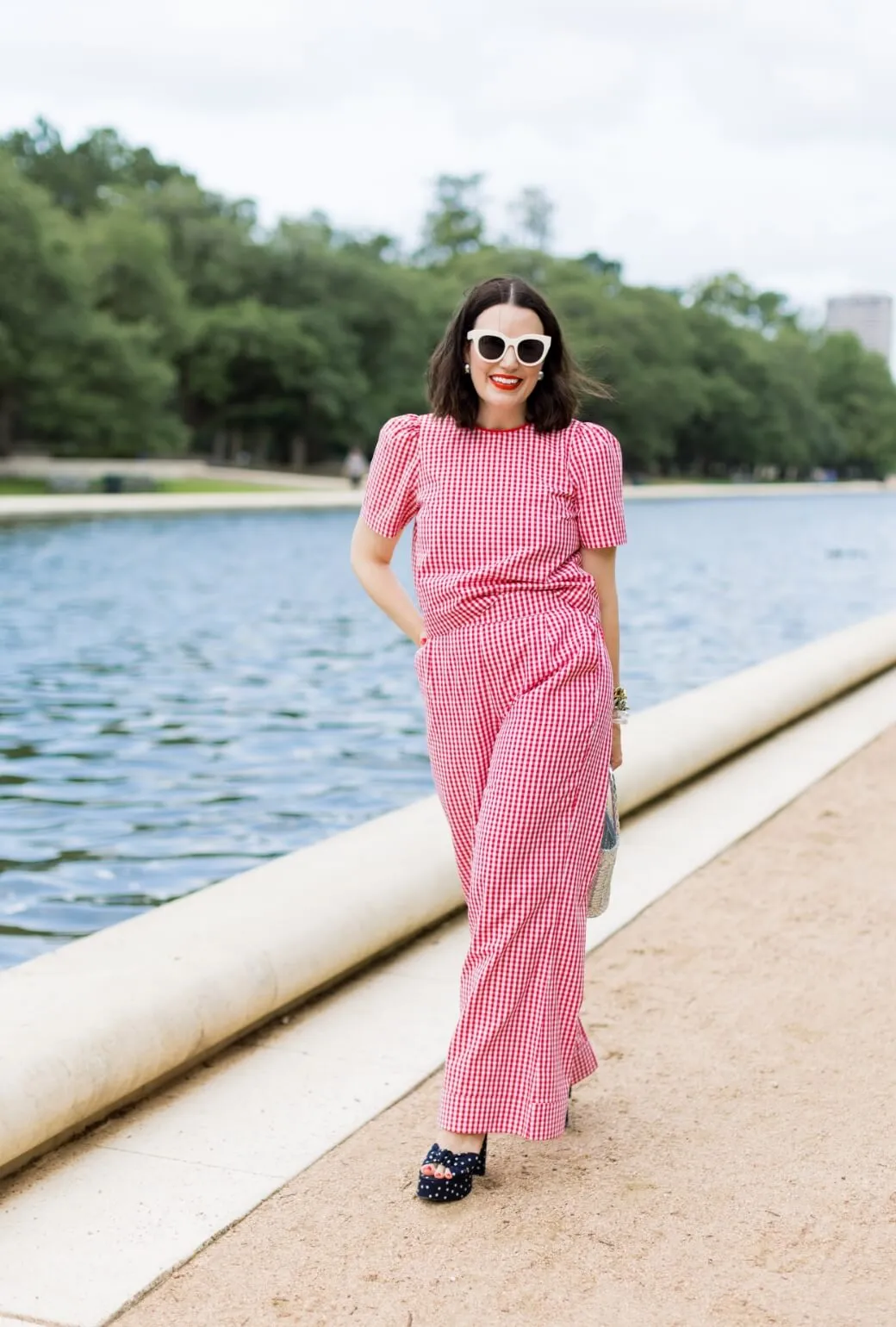 Non Restrictive Cut Buru x Val Hepburn High Rise Trousers - Red Gingham