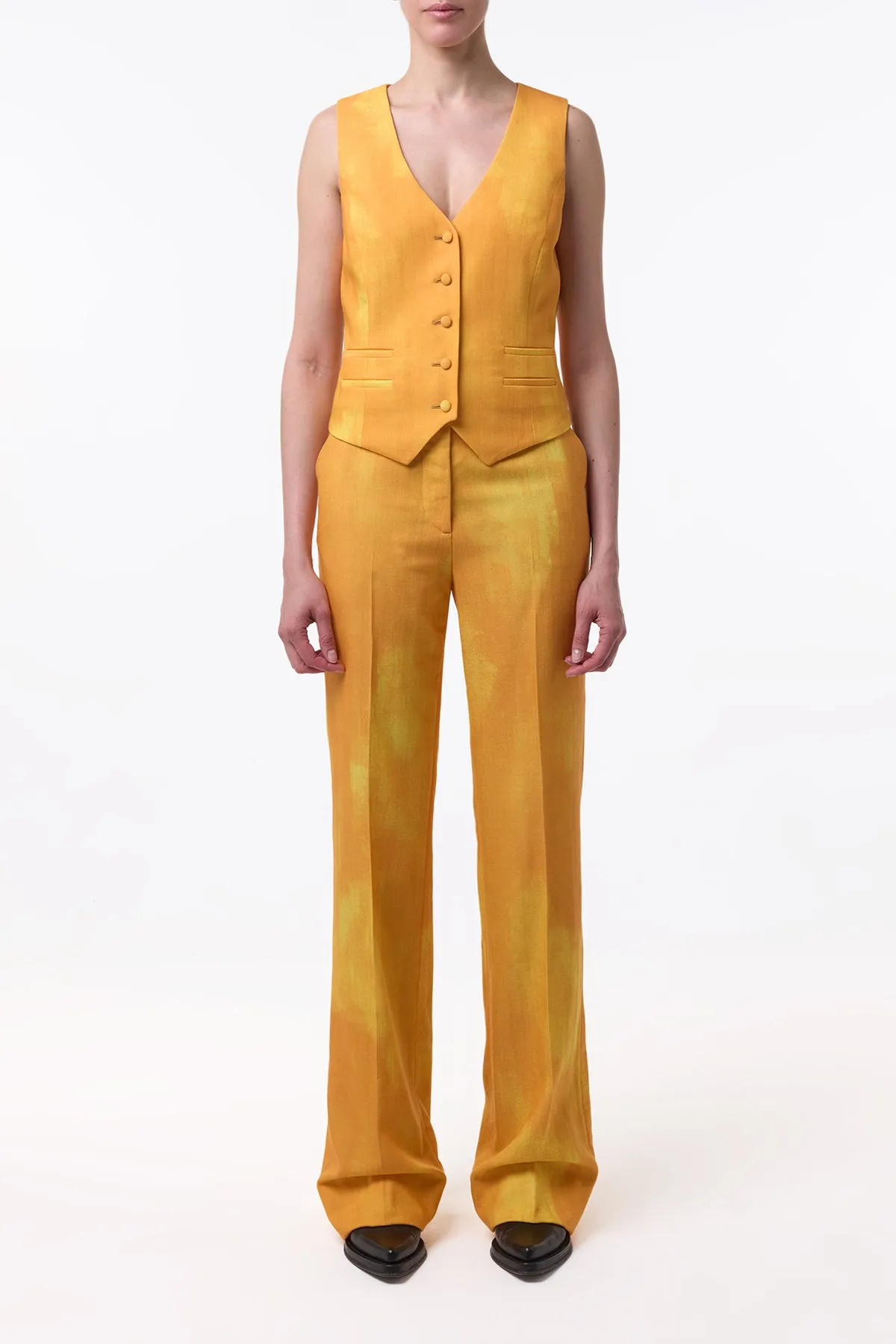 Tapered Cut Vesta Flare Pant in Cadmium Yellow Virgin Wool