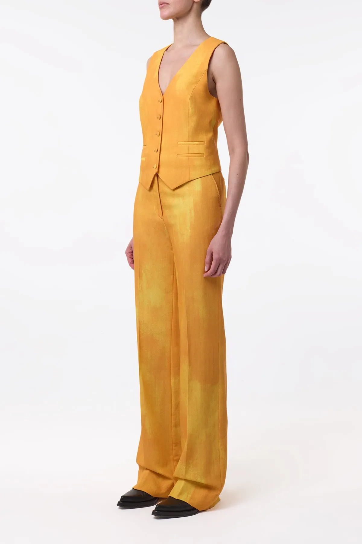 Vesta Flare Pant in Cadmium Yellow Virgin Wool MinimalistStyle Versatile Wear