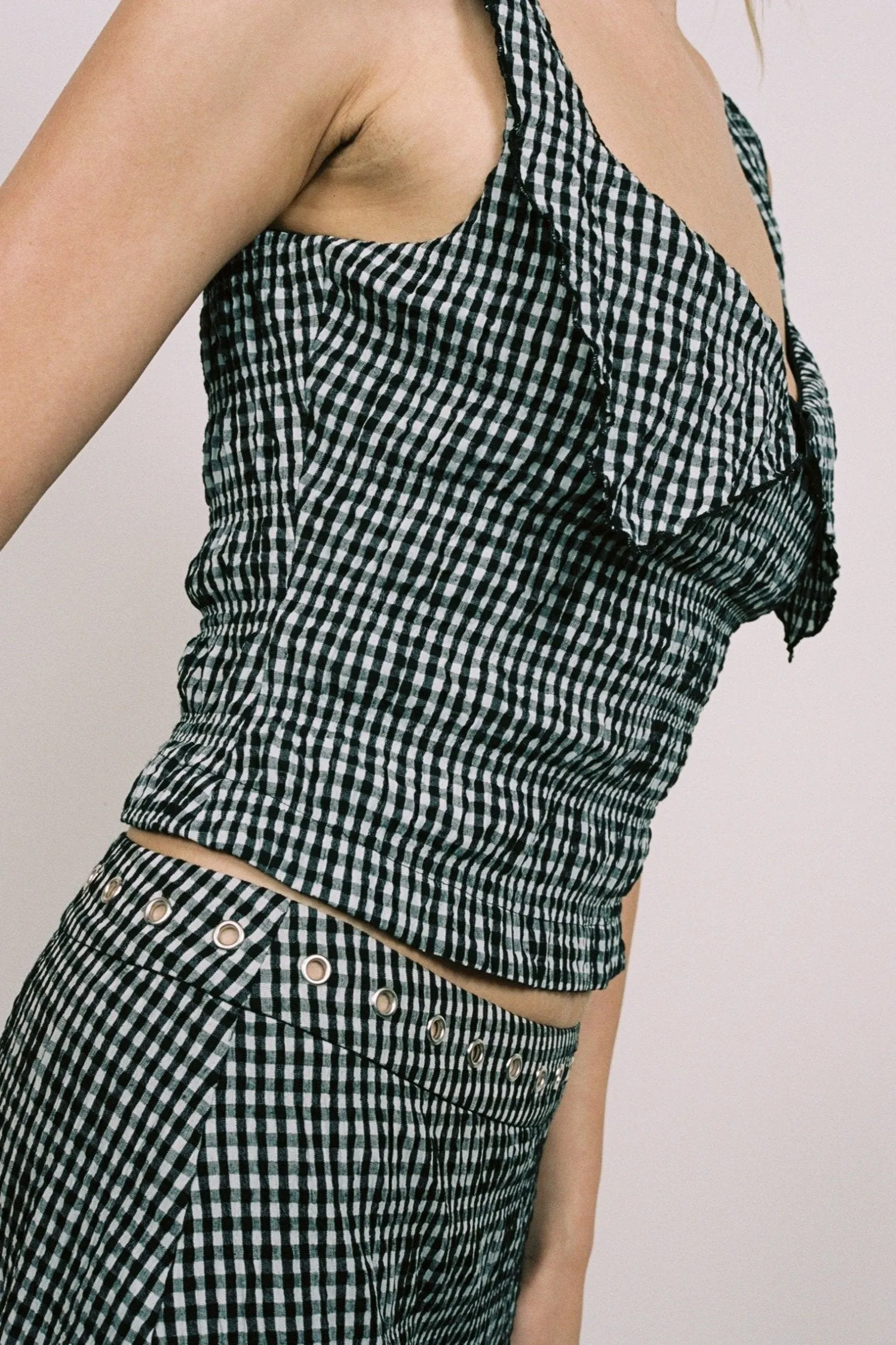 TESS CORSET - SEERSUCKER CHECK DoubleLayeredCollar