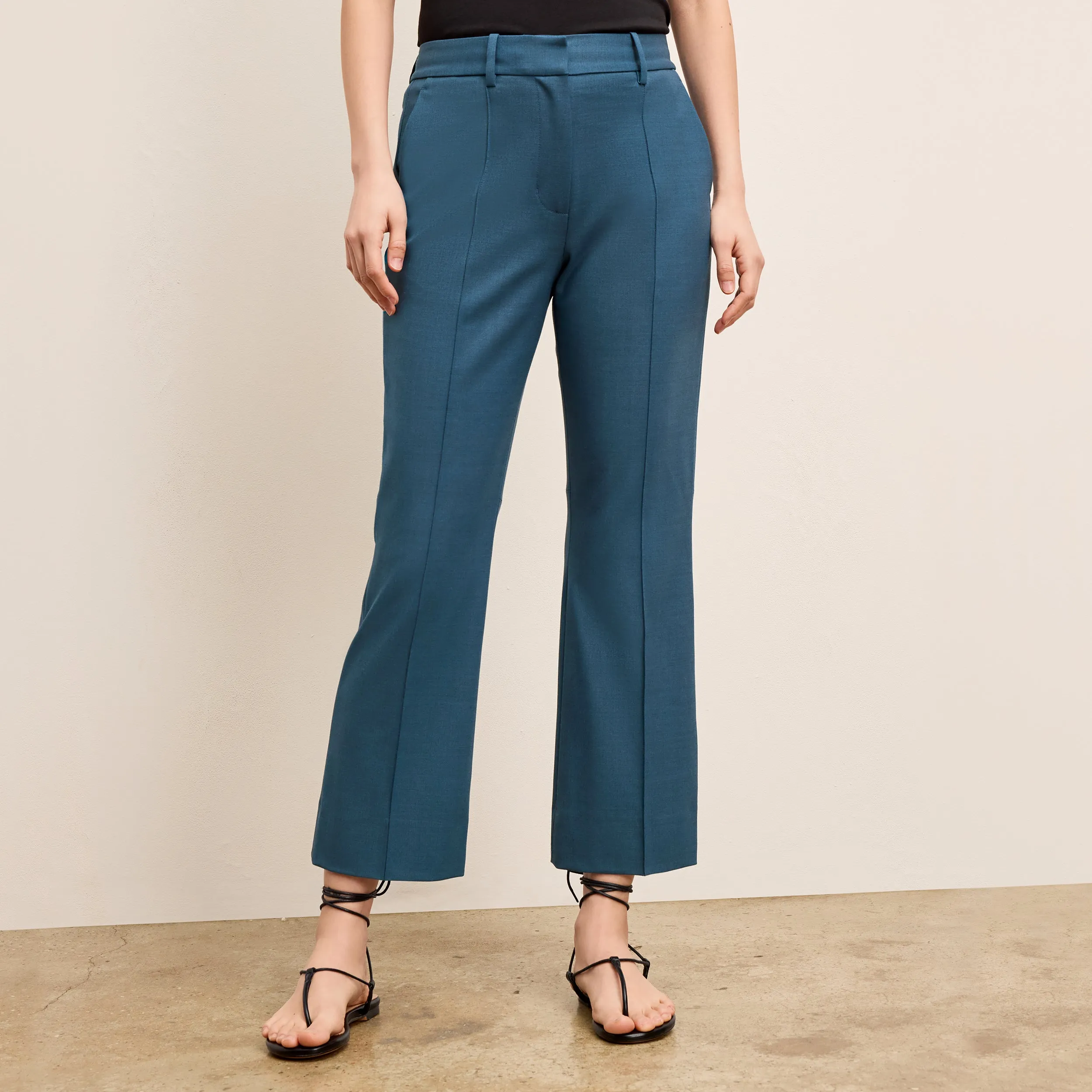 LowProfileSeams SeamlessDesign NonFading Color Tessa Kick Flare Trouser - Washable Wool Twill :: Bluebell