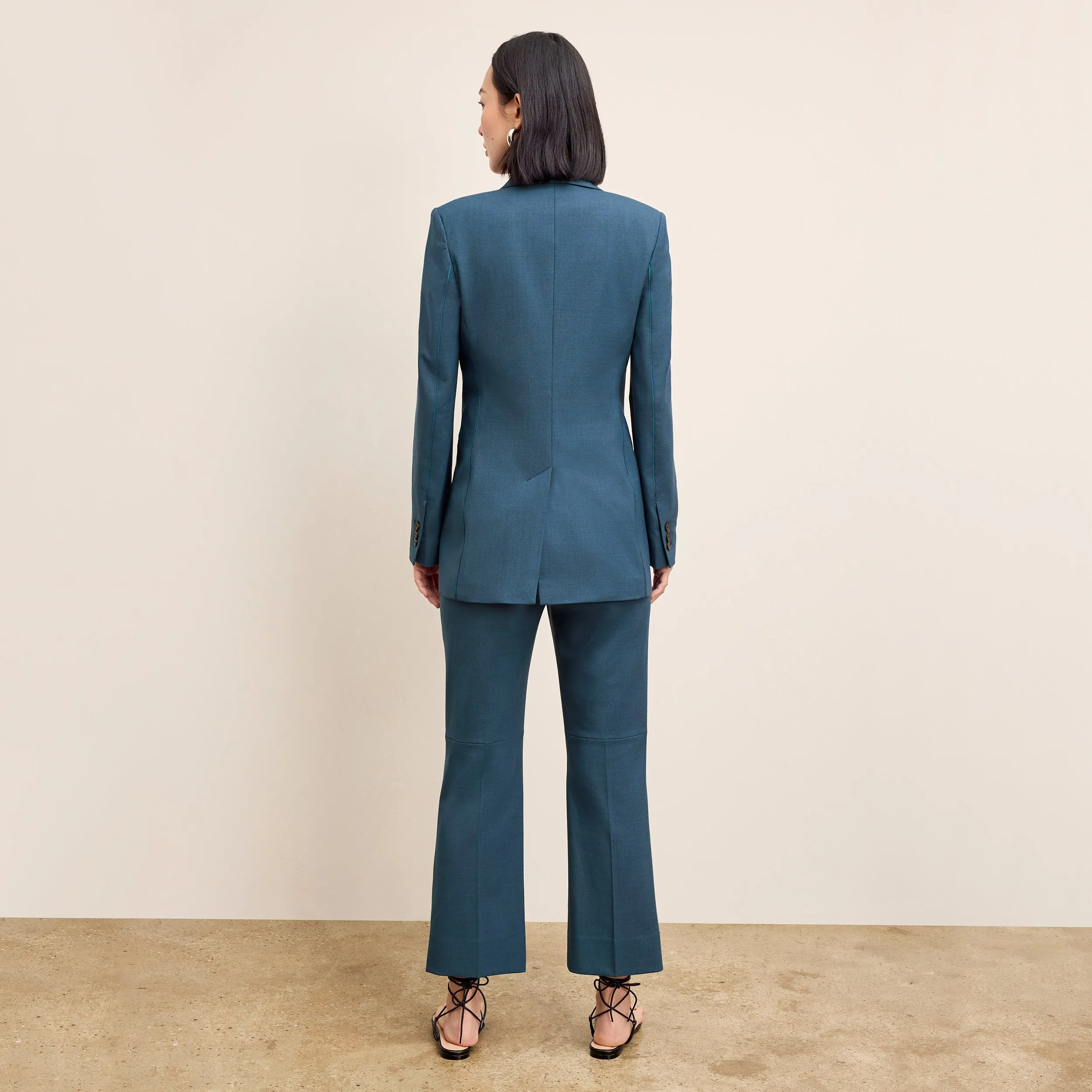 NonToxicCoating NonFading Color Tessa Kick Flare Trouser - Washable Wool Twill :: Bluebell