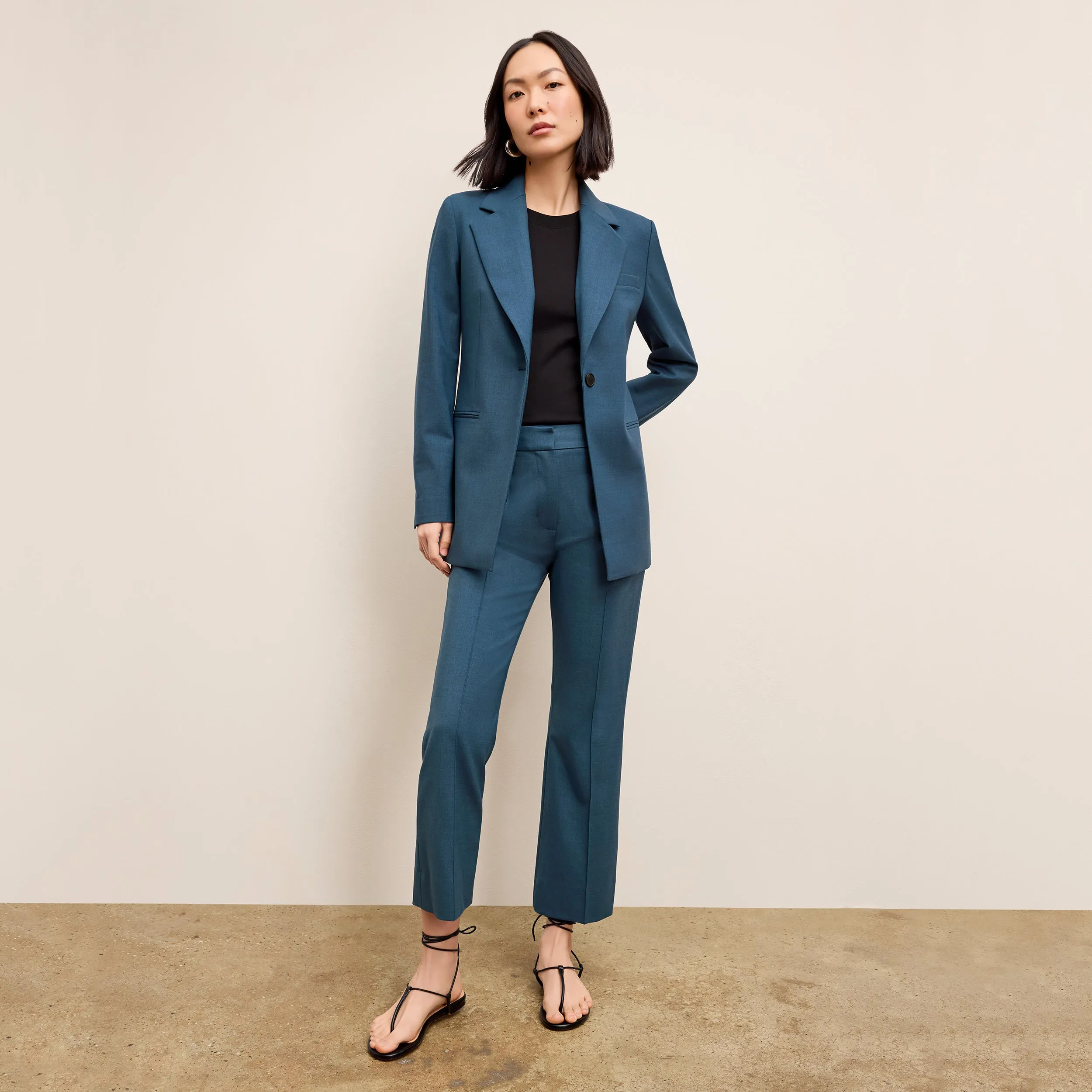 Yarn Dyed Stripes NonFading Color Tessa Kick Flare Trouser - Washable Wool Twill :: Bluebell